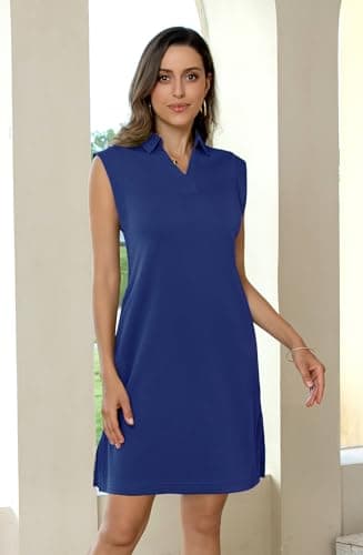 BEXIBOOM Womens Summer Dresses Casual Dress for Women 2026, V Neck Collared T Shirt Dress with Pockets, Loose Fit Knee Length Spring Dress Dress Navy Blue-L - Thumbnail 6