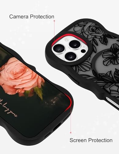 Aitipy Magnetic Case for iPhone 12 Pro Max, Compatible with MagSafe, Cute Black Flower Floral Aesthetic Soft Silicone Curly Wavy Shockproof Protective Phone Cover for Women Girls - Thumbnail 3