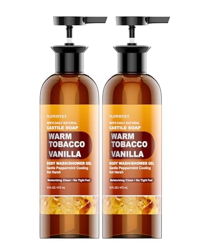 FLOWHYET Men’s Natural Tobacco Vanilla Castile Soap Liquid Body Wash