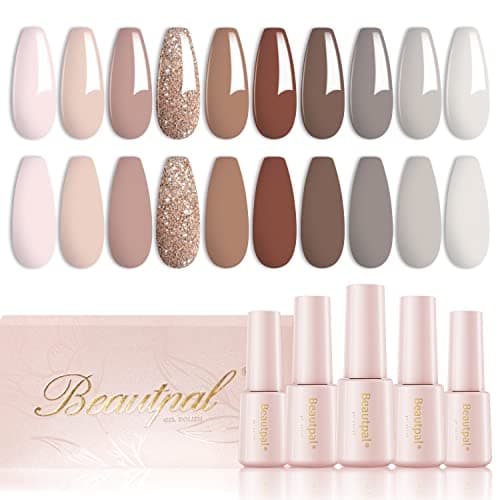 Larvall Beautpal Nude Grey Gel Nail Polish Set 10PCS All Seasons Skin Tones Gel Polish Set Neutral Gel Polish Colors Soak Off UV/LED Lamp Needed Salon DIY Manicure Gift Box for Women Girls 7ml - Image 1