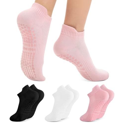 Walifrey Grip Pilates Socks, Yoga Socks with Grips for Women Non Slip (Black/White/Pink) - Image 1