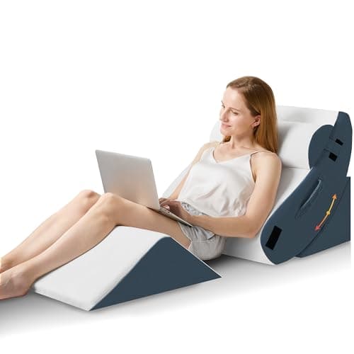 HABUTWAY 4Pcs Orthopedic Wedge Pillow, Bed Pillow for Sleeping, Post Surgery Foam Wedge Pillow for Back Pain Relief, Triangle Adjustable Support Pillow with Machine Washable Cover, Blue - Image 1