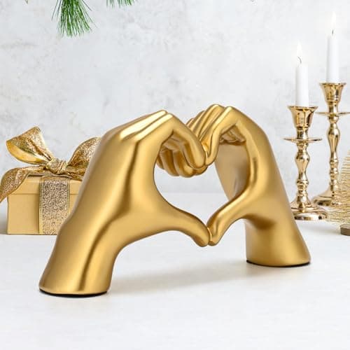 Boobezeen Heart Hands Sculpture Gold Resin Home Decor Heart Decorations Modern Love Finger Statue for Living Room, Shelf Table Vanity Entryway DéCor (Gold) - Thumbnail 5