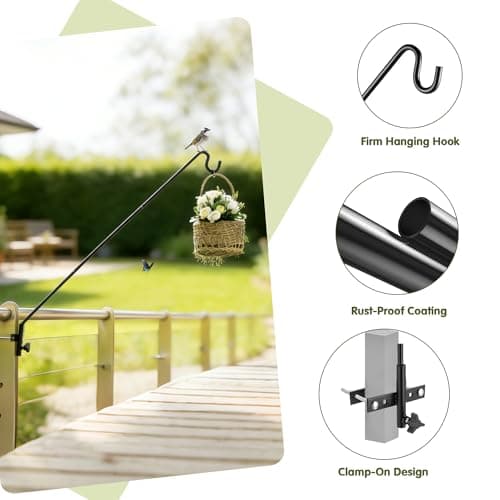 MIXXIDEA Extended Fence Deck Hook Rail Heavy Duty Bird Feeder Hook, Adjustable Plant Bracket for Bird Feeders, Planters, Suet Baskets, Lanterns, Wind Chimes and More - Thumbnail 6