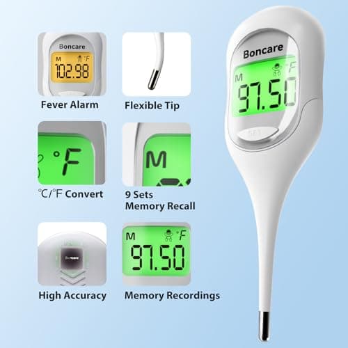 Boncare 9 Seconds Basal Body Thermometer for Ovulation, Oral Thermometer for Adults and Kids - Accurate Rectal Thermometer, with Fever Alarm and Large Display (Rice-White) - Thumbnail 6