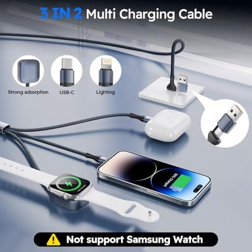 Cruise Essentials 2026, 3 in 2 Multi Charging Cable for iPhone Watch Charger/iPhone 17/IP, iWatch Charger, Travel Camping Essentials Compatible with iWatch 11-2/Ultra/iPhone 17-8,Car (2Pack,5FT) - Thumbnail 2