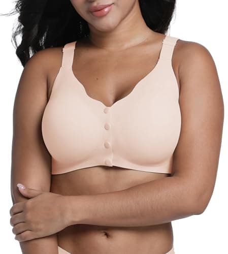 HiMONE Front Closure Push Up Bras for Women Wireless Full Coverage Bra Seamless Bras Comfort Lift Smoothing Bralettes for Women Supportive（Beige-XL） - Thumbnail 2