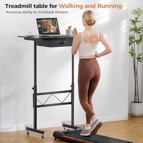 COMHOMA Small Standing Desk Adjustable Height Small Computer Desk Mobile Portable Rolling Laptop Table with Wheels 32" Computer Workstation Sit Stand Desks Portable Standing Table Treadmill desks - Thumbnail 2