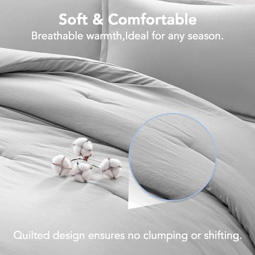 Quataly Queen Comforter Sets Lightgrey,3PCS Soft Lightweight Breathable Bedding Comforter Sets for All Season, Queen Size(90''×90'' Comforter & 2 Pillowcases) - Thumbnail 3