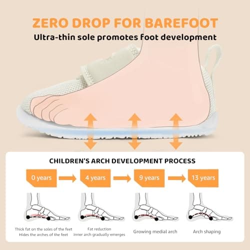 STQ KIDS Baby First Walking Shoes Girl Boy Sneakers Wide Toe Box Barefoot Non-Slip Infant Shoe Beige White Size 6-9 Months - Thumbnail 6