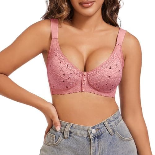 Daisy Bras for Older Women Front Closure Adjustable Shoulder Strap Anti-Sagging Breast Seniors Wireless Bra (US, Alpha, Medium, Regular, Regular, Pink)