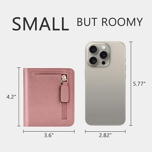 Gostwo Small Wallets Woman, Credit Card Holder Wallet, Slim Rfid Wallet Women, Compact Bifold Luxury Genuine Leather Pocket Passport Wallet Ladies Girls Mini Purse Travel with ID Window, Wax Pink - Thumbnail 5