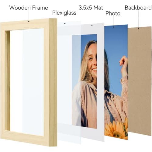 Vittanly 4x6 Picture Frame Set of 4, Display Pictures 3.5x5 with Mat or 4x6 without Mat, Photo Frames for Wall or Tabletop Display, Engineered Wood with Shatter Resistant Plexiglass, Natural Wood - Thumbnail 4