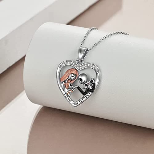 Aoyosic Nightmare Necklace Gifts Sterling Silver Jack Infinity Heart Family Pendant I Love You Forever Skull Jewelry Birthday Gifts for Women Gothic Jewelry Christmas Birthday Gifts - Thumbnail 4
