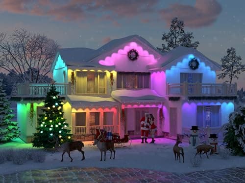 olivilily Permanent Outdoor Lights, 150ft with 90 LEDs Smart RGB, 68+ Scene Modes IP66 Waterproof, Alexa/Google Assistant Compatible Holiday Lighting for Christmas Halloween Patio Decor - Thumbnail 2