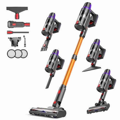 TechRise Cordless Vacuum Cleaner, 500W/45Kpa Stick Vacuum for Home, Anti-Tangle Brush & 8-in-1 Self-Standing, Up to 60Mins Runtime Lightweight with LED Display for Hardwood Floor,Carpet,Pet Hair - Image 1