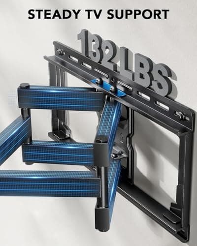 Pipishell Full Motion TV Wall Mount for 42-85 inch LED TVs up to 132lbs, Fits 65 75 Inch Swivel TV Mount Bracket with Articulating Arms, Max VESA 600x400mm, Fits 12” 16" Wood Studs - Thumbnail 4