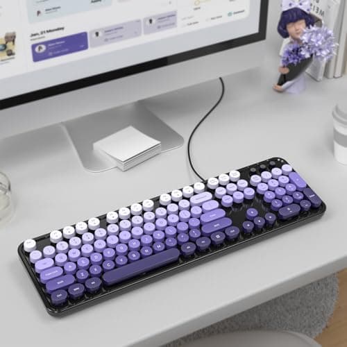 Dilter Wired Computer Keyboard, 104 Keys Full Size Typewriter Keyboards with Number Pad, USB Plug and Play Keyboard for Windows 7 8 10 11, PC, Laptop, Desktop (Black Purple) - Thumbnail 6