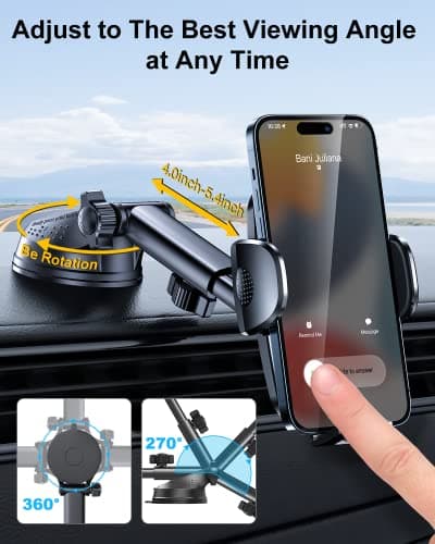 Rorhxia 3-in-1 Phone Mount for Car [2025 Most Stable and Flexible Suction Cup] Vent Dashboard Windshield Cell Phone Holder Car Fit for iPhone, Samsung, All Phone - Thumbnail 4
