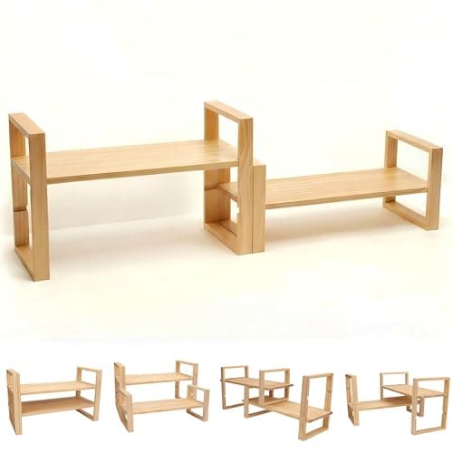 Desk Shelf, 100% Solid Wood Adjustable Desktop Bookshelf, No Tools or Nails Required Retro Tabletop Bookshelf, 130lb Load Capacity for Living Room, Office, for Books, Cookbooks,Nature Pine Color - Thumbnail 6