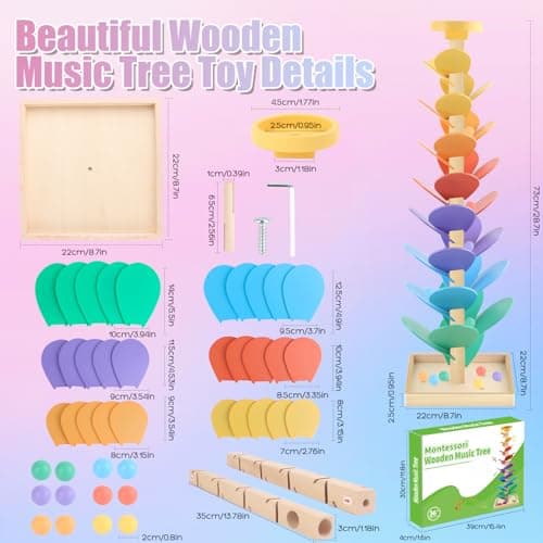 Wooden Marble Run Music Tree Montessori Toys for Kids 3+ Years Old Marble Ball Run Learning Game Wood Color Sorting Toys for 4-8 Boys and Girls Birthday - Thumbnail 2