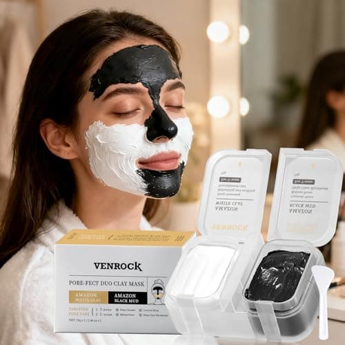 Dual Kaolin Clay Mask & Black Mask Clay - 2-in-1 Deep Pore Cleansing Facial Mask with Amazonian White Clay and Black Mud - Targeted T-Zone & U-Zone Care for Blackheads, Oil Control & Soothing - 4.94Oz - Image 1