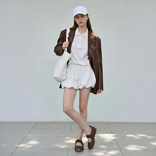 VIUGJNEX Chocolate Brown Tennis Shoes for Women Fashion Sneakers Mary Jane Shoes Lightweight Slip-On Ballet Flats Size 10 - Thumbnail 3