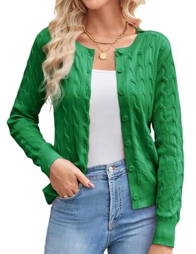 GRACE KARIN Long Sleeve Soft Knit Green Cardigan Sweaters for Women Lightweight Button Up Cropped Cardigans Shrugs M - Image 1