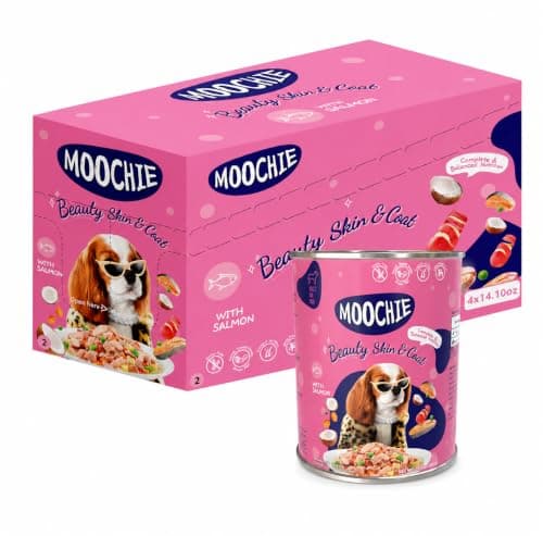 MOOCHIE Skin & Coat Wet Dog Food - Salmon, Chicken & Beef Liver- Grain Free - No Artificial Flavors or Preservatives - 4 × 14.10 oz cans - Image 1