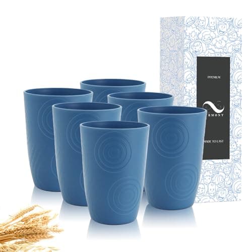 PYRMONT Plastic Cups Reusable 16 OZ Wheat Straw Cups Set of 6 Unbreakable Kids Cup Tumbler for Kitchen Drinking Cup Small Water Cup Dishwasher & Microwave Safe, BPA-Free - Darkblue - Image 1