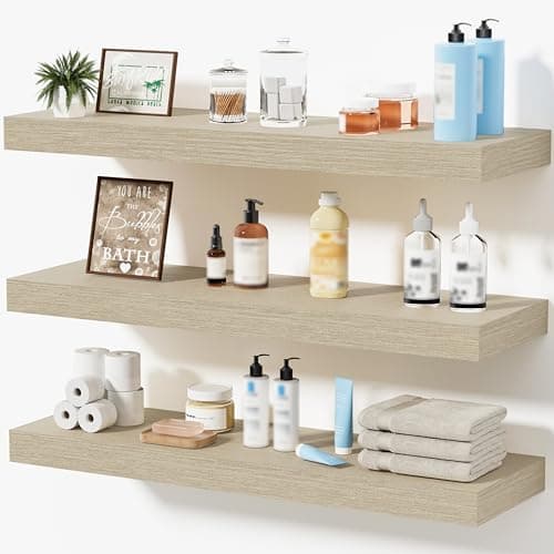 Mifurn Floating Shelves for Wall, Bathroom Shelves Over Toilet, Wall Shelves & Book Shelf for Room, Hanging Shelf, Modern Wooden Mounted Floating Shelves, 24x7x1.5 in (Oak, Set of 3) - Image 1