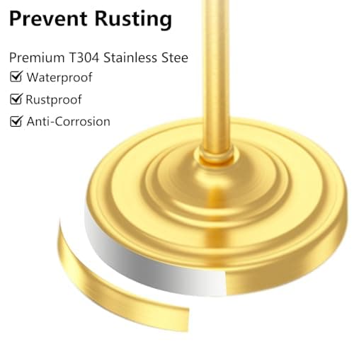 Brass Gold Bath Hand Towel Holder Stand,Stainless Steel 16 Inch Free Standing Towel Rack,Heavy Weight Towel Bar for Bathroom Vanity Countertop &Kitchen - Thumbnail 6