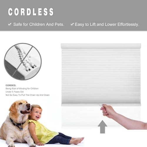 Changshade Cellular Shades Cordless Blinds for Indoor Windows, Honeycomb Blinds Pleated Window Shades Light Filtering for Bedroom, Bathroom, Shade Size 50 inch High 28 inch Wide, White - Thumbnail 2