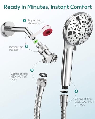 Filtered Shower Head with Handheld: High Pressure 8-Setting Showerhead for Hard Water, Detachable Extra Long 71" Hose, Filters Beads Reduces Chlorine for Dry Skin & Hair, Power Wash for Tub Tile Pets - Thumbnail 6