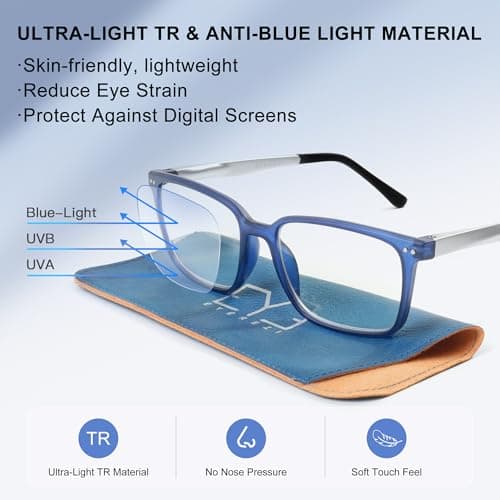 EYEREZI Reading Glasses for Men Square Lightweight TR90 Frame mens Accessories Computer Anti Blue Light Blocking Readers with Spring Hinge,2.5x Blue - Thumbnail 2