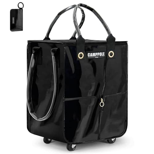 Shopping Cart on Wheels with Card Holder, Folding Reusable Grocery Bag, Lightweight Rolling Tote, Waterproof Black Bag for Travel, Moving, and Camping, Holds up to 66 lbs - Image 1