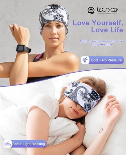 LOVE EYE Sleep Headphones Wireless Headband Headphones Bluetooth 5.4 for Side Sleeper Bluetooth Headband Earphones for Sports for tech Gadgets Gifts (Flower White) - Thumbnail 2