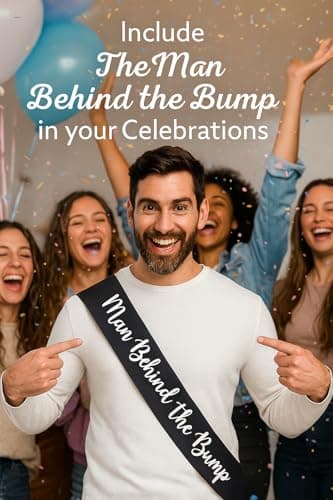 "Man Behind The Bump" Funny Baby Shower Sash for Daddy to Be, Baby Shower Party Decorations Gifts Supplies Dad to Be Baby Gender Reveal Ideas New Father Favors (Black and White) - Thumbnail 2