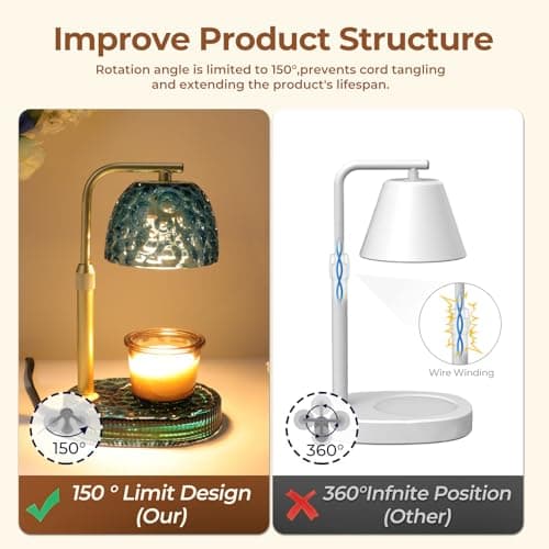 Lsctiff Candle Warmer Lamp with Timer Dimmer, Honeycomb Crystal Wax Melt Warmer for Jar Candles, Adjustable Height Wax Warmer Lamp with 2 Bulbs for Women Mom Gift New Home Bedroom Decor (Blue) - Thumbnail 4