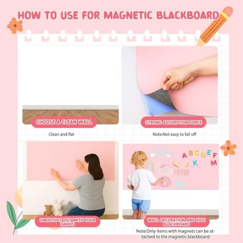 Magnetic Chalkboard Wall Decal for Kids,Upgraded Thickened Magnetic Chalkboard for Wall,Suitable for Home Decoration Wallpaper and Children's Game Room,School (Blue, 16x40 Inch) - Thumbnail 6