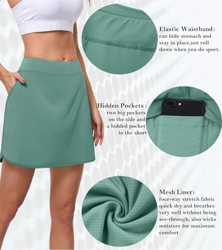 CHICHO High Waisted Skirts for Women?Girl Tennis Skirt Stretch Breathable Golf Skort with Pockets Soft Casual UPF 50+ Summer Skirts Back White Medium - Thumbnail 4