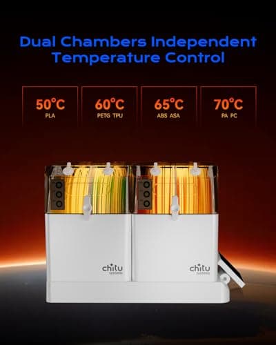 Chitu Systems E1 Filament Dryer 4 Spools, Auto-Humidity Hold, Independent Control with 2 Removable Chambers for Nylon, ABS, TPU, PETG, PLA 3D Printer Filament Drying, Compatible with AMS Lite - Thumbnail 3