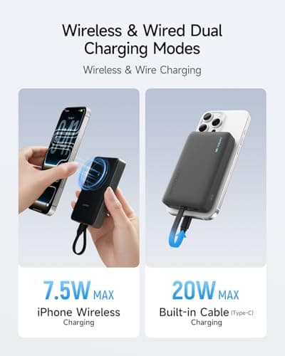 CUKTECH Magnetic Power Bank, 10000mAh Portable Charger, 20W Fast Charging & 7.5W Wireless, Built-in USB-C Cable, Battery Pack for iPhone 15/16/17 Series, Samsung, for Travel, Work & Daily Use - Thumbnail 2