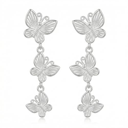 Butterfly Drop Earrings for Women, Lightweight Silver Dangle Earrings Minimalist Long Chain Design, Elegant Jewelry for Daily Wear, Wedding, Gift for Her