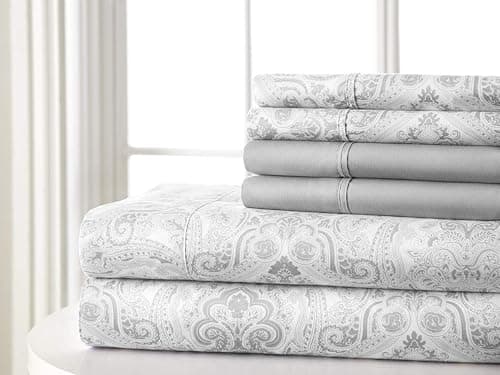 Spirit Linen home Twin Size Bed Sheets Set Deep Pockets - 6PC Paisley Ultra Soft Microfiber Bed Sheets - Easy to Clean, 90 Thread Count Sheets Includes 1 Fitted, 1 Flat, 2 Pillowcases (Light Grey) - Thumbnail 3