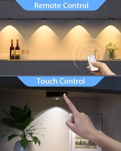 WILLED Puck Lights with Remote Control, Rechargeable Under Cabinet Lights, 1200mAh Battery Operated Tap Lights, Dimmable Push Lighting, Wireless Closet Light, LED USB Stick On Light (6 Pack) - Thumbnail 4