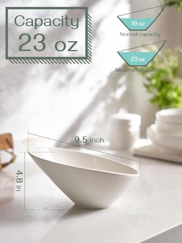 DOWAN 23 OZ Slanted Salad Bowls of 2 Packs - 9.5" Angled Serving Bowls for Salad, Fruit, Snacks - Ceramic White Bowls for Restaurant, Daily Use - Dishwasher & Microwave Safe - Thumbnail 6