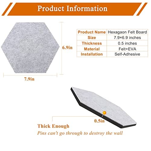 HULAVO 8 Pcs Hexagon Felt Cork Bulletin Board Tiles, Self Adhesive DIY Bulletin Board Pin Board for Office School Home Wall Decor Memos Photos Display(Light Purple) - Thumbnail 6