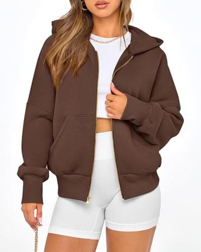 BTFBM Hoodies For Women Spring Clothing 2026 Long Sleeve Zip Up Fleece Fashion Sweatshirts Jacket Y2K Hoodie Fall Fashion(Dark Coffee, Medium) - Thumbnail 2