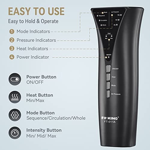 FIT KING Foot and Leg Compression Massager for Circulation and Pain Relief with Knee Heating Therapy - Handheld Controller 3 Modes 3 Intensities - Gift for Mom Wife Family - Thumbnail 4